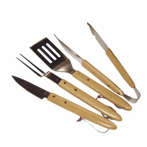 Juego de barbacoa de acero inoxidable 4pcs con mango de madera