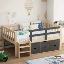 Wooden Loft Bunk Beds with 6 Drawers for Kids' Bedroom Furniture
