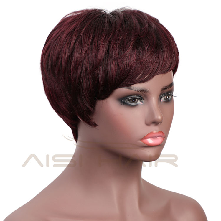 Aisi Hair Wholesale Short Pixie Cut Ombre Red Curly Wave 100%  Brazilian Hair For Black Women Unprocessed Human Hair Wigs