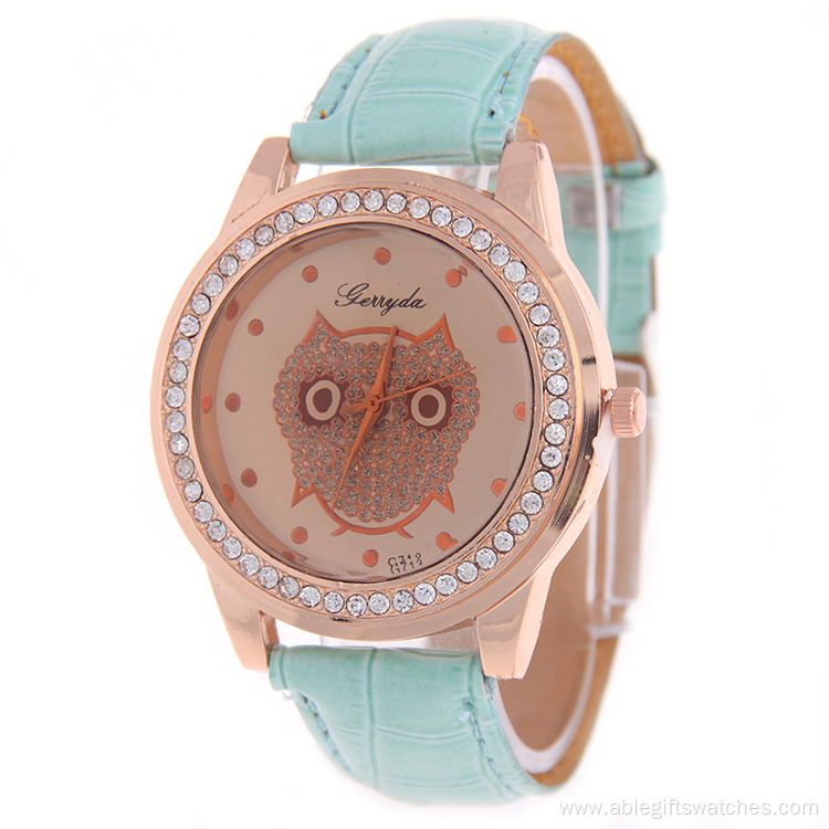 Owl Leather Quartz Wrist Watch Crystal