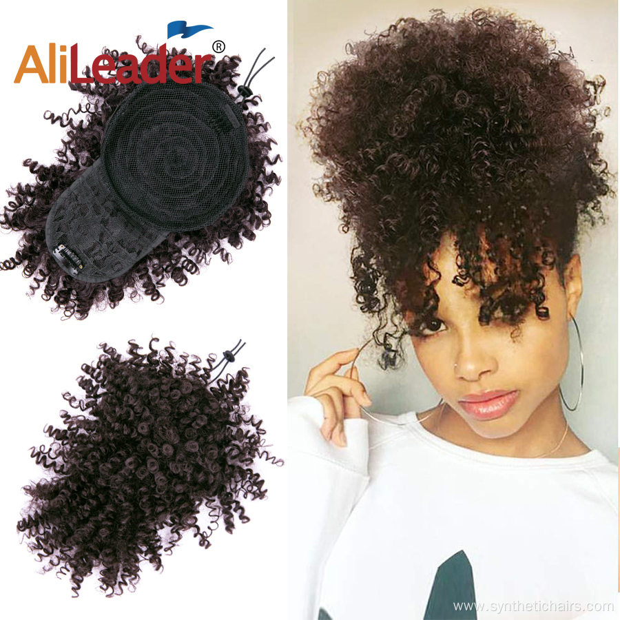 Hair Puff Afro Kinky Curly Ponytail With Bangs