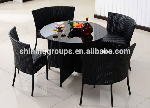 SH-45 Space saving garden rattan glass round table and chair for outdoor