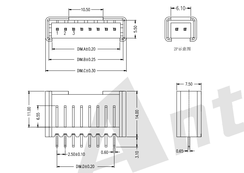 2,50 mm Pitch IDC 180 ° Wafer -Anschlussreihe Typ