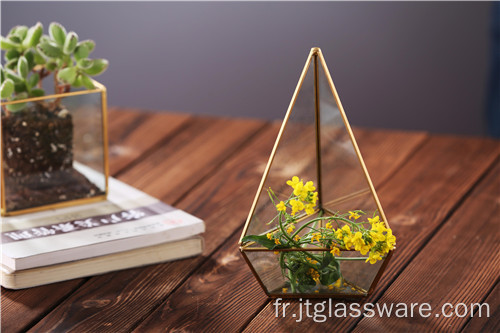 Dessus de table de lanterne de terrarium en verre géométrique transparent