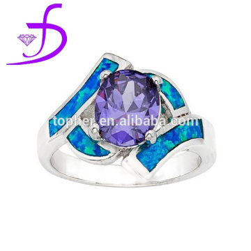 Oval Shape Amethyst Ring 925 silver synthetic opal ring