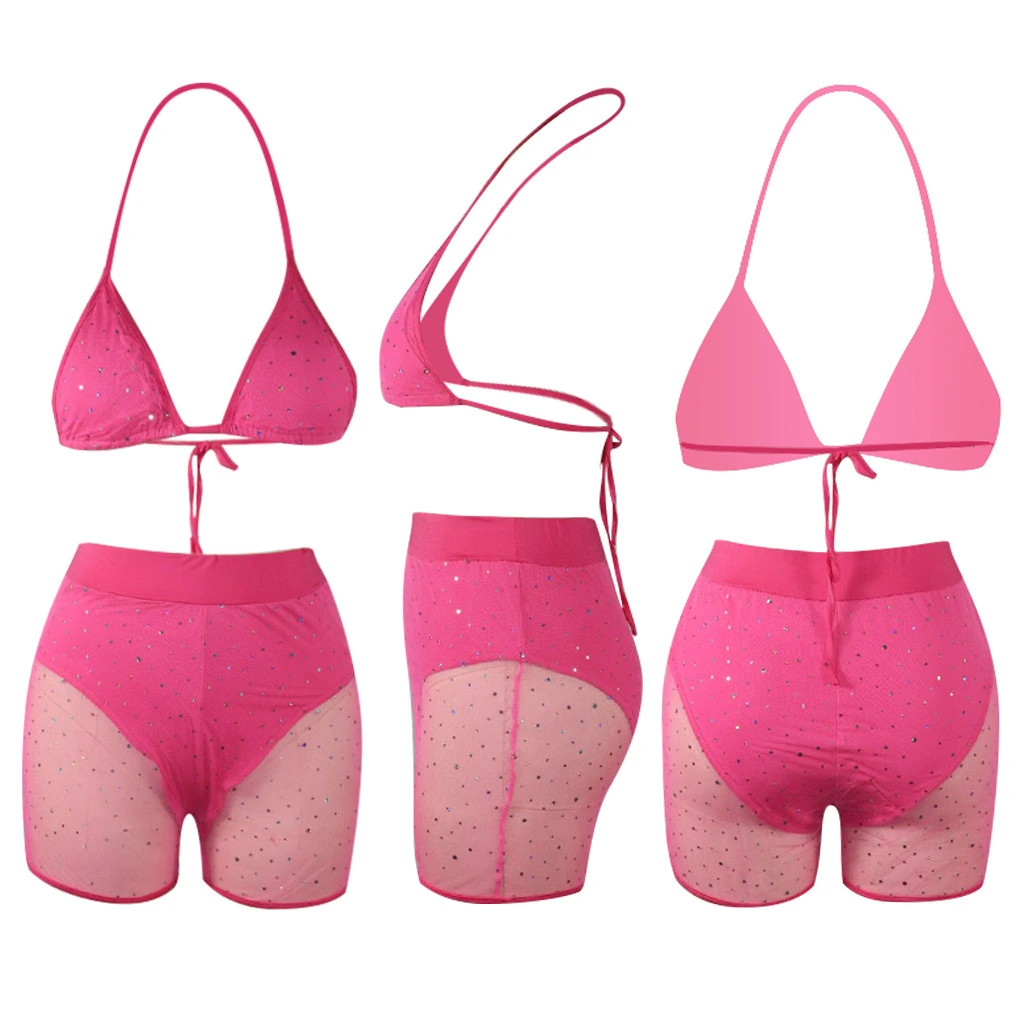 Summer Swimsuit Women's Mesh Sequined Shorts Suit Two-Piece Plus 8 Colors