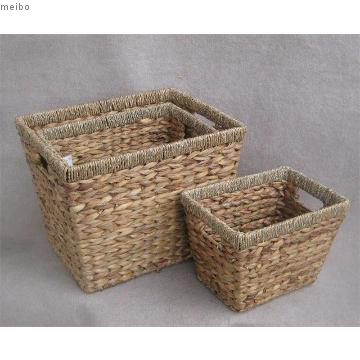 S/3 retangle iron wire with seagrass and water hyacinth stroage basket
