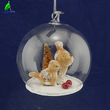 clear hanging glass ball Christmas bird decoration