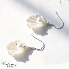 Elegant White Petal Shell Pearl Drop Earrings