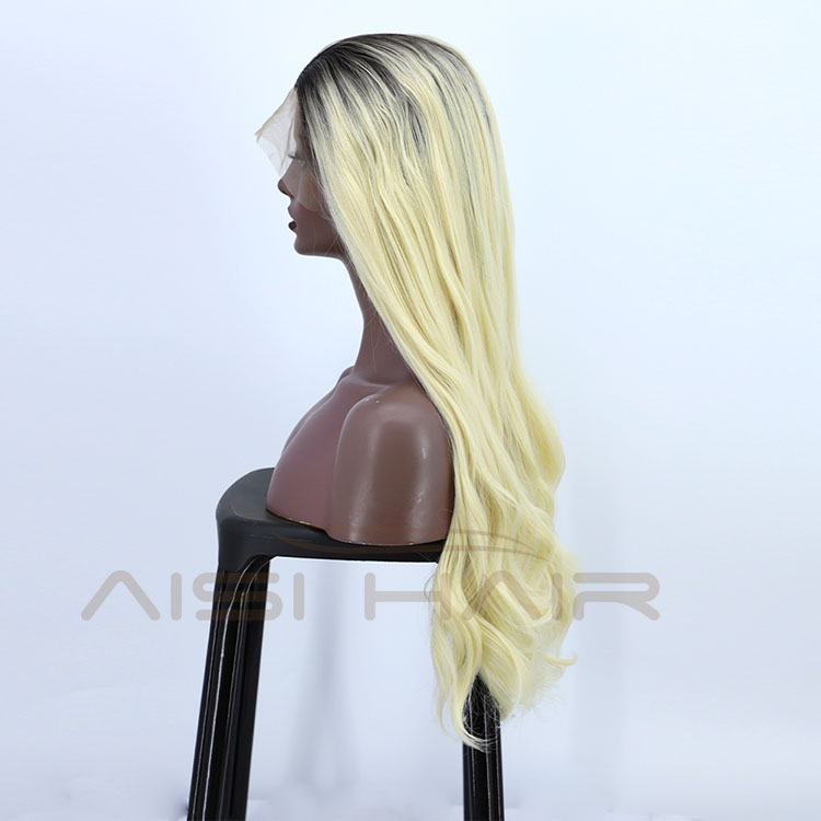 Aisi Hair Top Quality Long Wavy Curly Body Wave Ombre Blonde Lace Frontal Synthetic Hair For Black Women Lace Front Wig