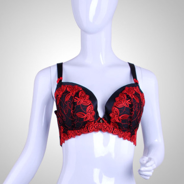 2015 Classical Full Cup Sexy Mature Women Red Lace Slip Embroidered Bra