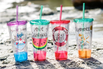 16OZ double wall plastic cup with straw and lid