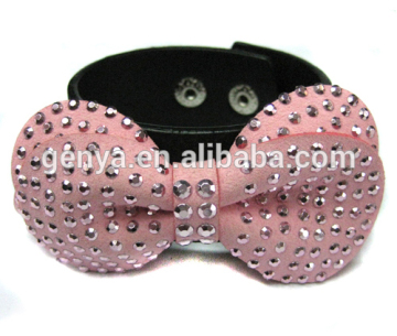 New Faux leather bow bracelets with diamonds