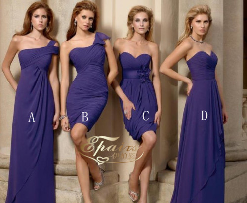 New Fashion 4styles Chiffon Royal Blue Bridesmaid Dress Pattern (XL38)