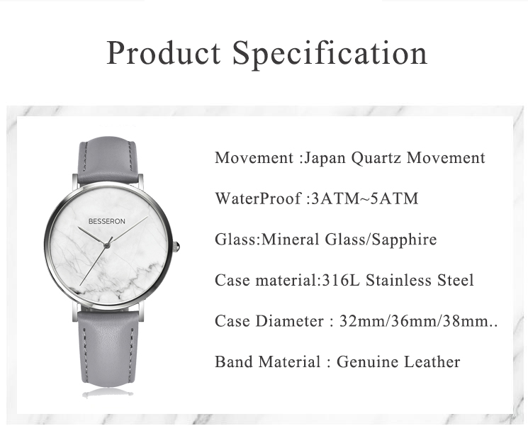 OEM ODM Marble Luxury Design Europe Market 316L Stainless Steel Japanese Quartz Movement Mesh Wrist Watches