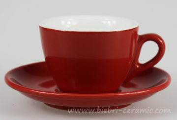 200cc Red Color Glazed Decal Logo Printable Customized Ceramics Coffee Cup Saucer