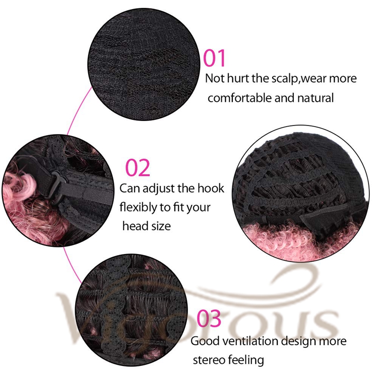 Vigorous Best Selling Wholesale Cheap Price Short Kinky Curly Fluffy Ombre Pink With Bangs For Black Women Synthetic Hair Wigs