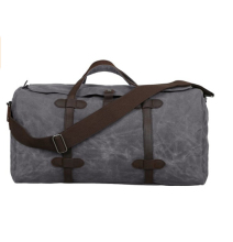 custom high quality waxed canvas travel bag with leather tim