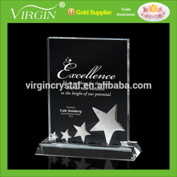 Wholesale new design clear crystal VIP trophy award plaque with five-pointed star for leadship VIP souvenir