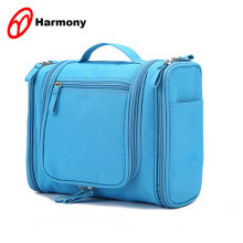 Blue 600D plain women travelling cosmetic bag with handle