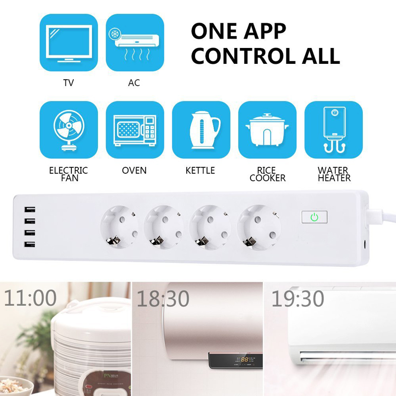 Eu Power Strip Power Extensions Strip Smart 4 Outlet Power Strip European Surge Protector TUYA