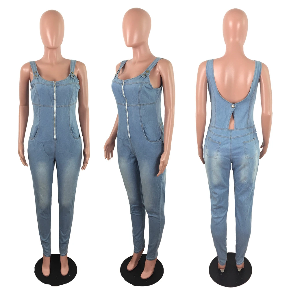 New Suspenders Show Back Slim Onesie Jeans Jumpsuits Wholesale