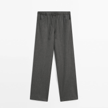 Women's casual and lazy style flannel elastic tie waist straight leg pants