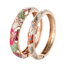 Customizable Enamel Butterfly Bracelet Set: 2 Pieces White & Colorful Cloisonné Bangles
