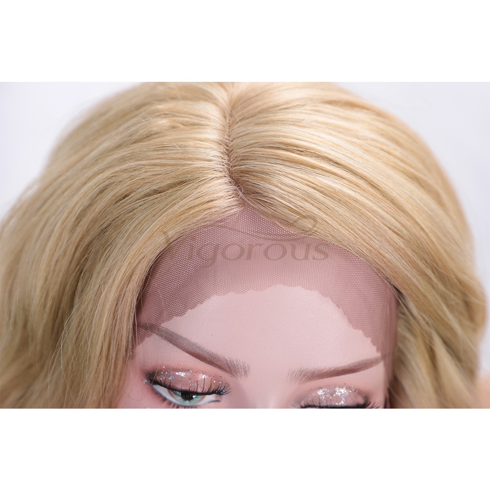 Vigorous European Style Body Wave Lace Front Wigs Synthetic Glueless 150% Density Blonde Color Hair Wig for White Women