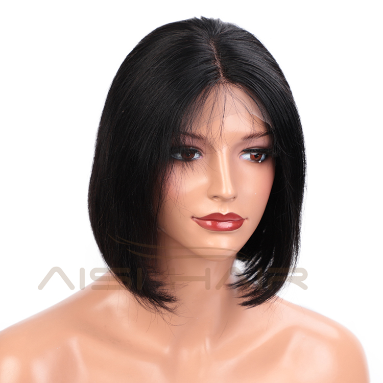 Aisi Hair Hot Selling Short Silky Straight Black Bob Wig Synthetic Swiss Lace Wig Cheap Lace Frontal Hair Wigs For Black Women