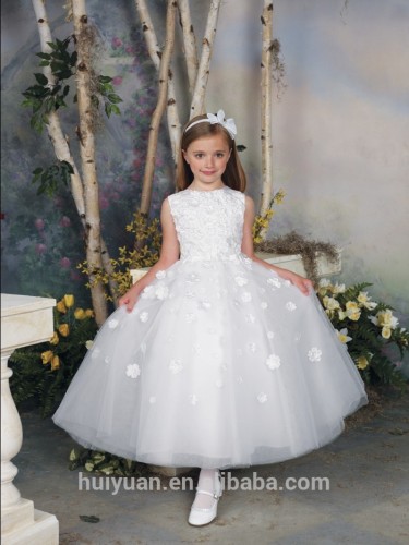 white flowers high neck gown kids party wear dresses for girls