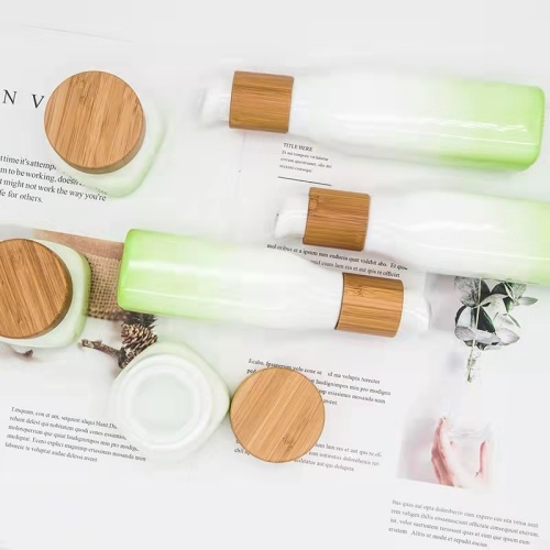 Bamboo packaging square white porcelain cream bottle