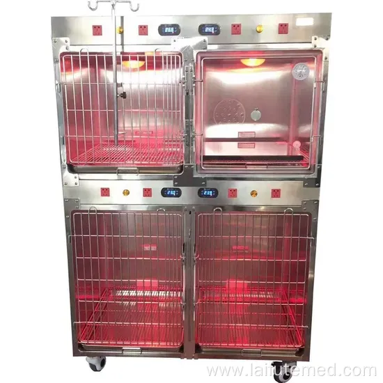 Stainless Steel Veterinary Therapy Oxygen Infrared Warm Heated Cage with IV Pole