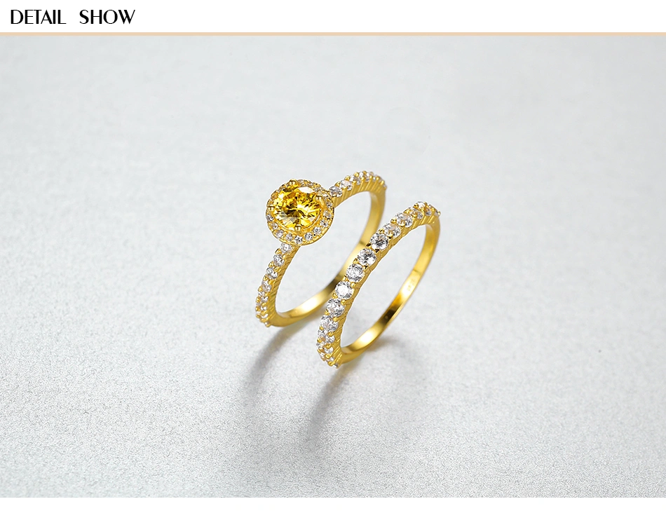 Attractive Cubic Zirconia Stone Gold Plated S925 Silver Proposal Double Rings