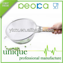 Stainless Steel Fine Double Mesh Wooden Handle Strainer