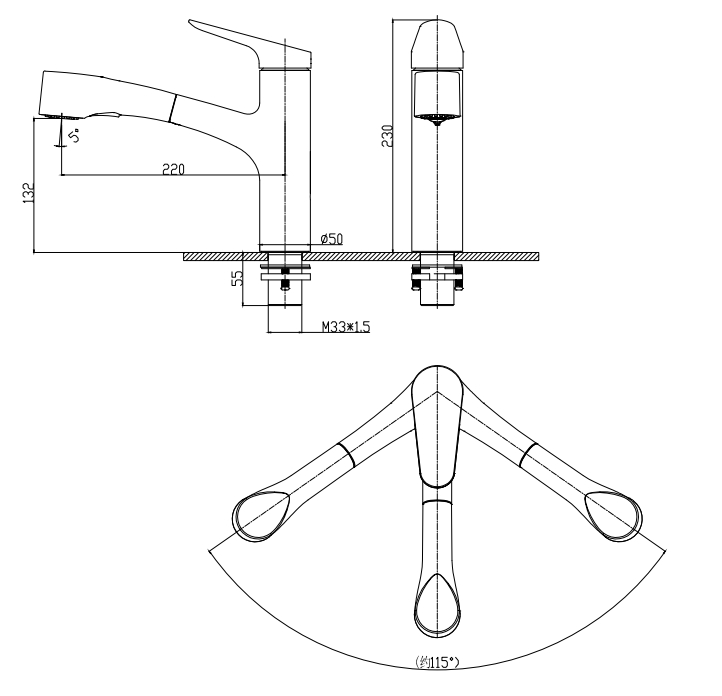 drawing of pull out head sink mixer tap-3 drawing of pull out head sink mixer tap-3