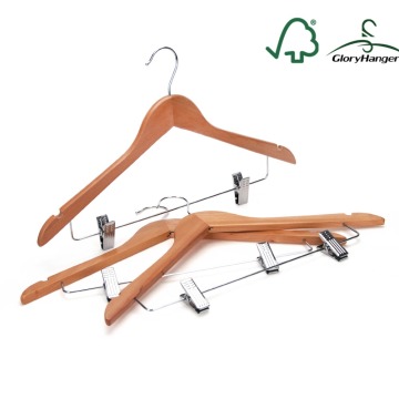Natural Color Garment Clothes Hanger with Metal clips