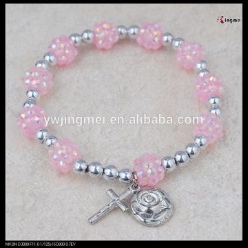 Wholesale pink plastic religious bead bracelet