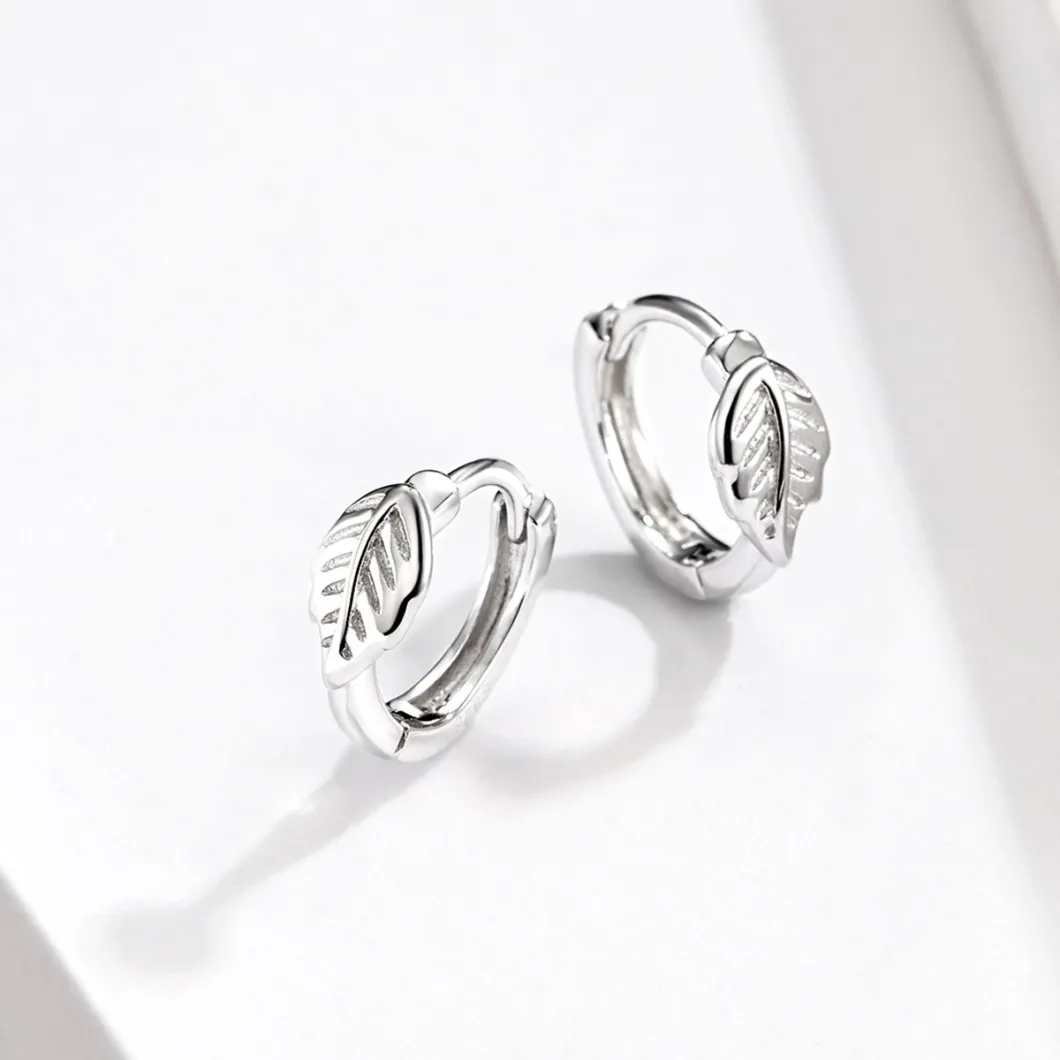 Simple Silent Leaves Plated Platinum 925 Sterling Silver Stud Earrings