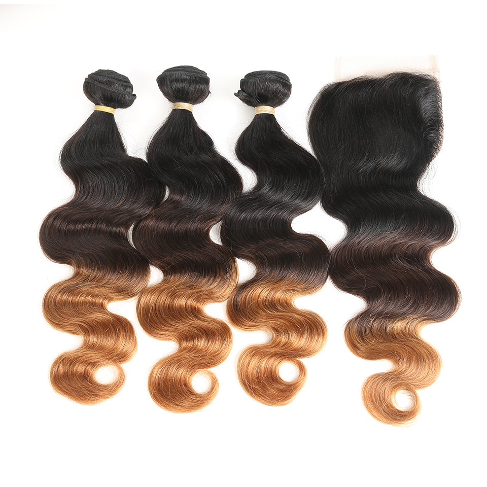 2019 Best Selling Ombre 3 Tones 1b 4 24 30 Color Body Wave Brazilian Human Hair Weave Bundles With Closure, Online Sale  Hair