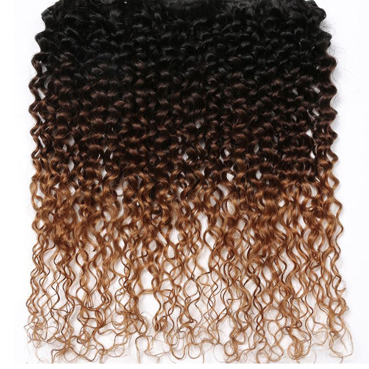 Hot Selling Brazilian Kinky Curly Hair Weave Ombre Color, Wholesale Virgin Human Hair Extension Bundles