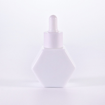 Hexagon Shape White Glass Dropper Bottle For Serum