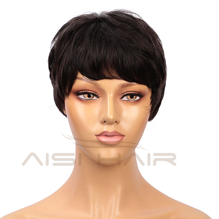 Aisi Hair Natural Looking Cheap Vendor Short Pixie Cut Regular Wave Black Brazilian Hair For Black Women Human Hair Wigs