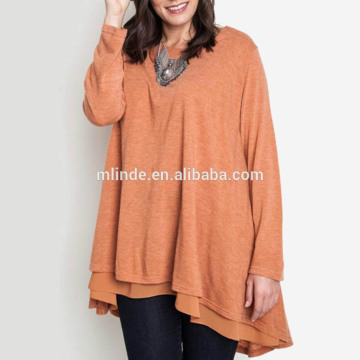 Women Long Sleeve Scoop Neck Hi-low Hem Tunic Plus Size Layered Flare Top