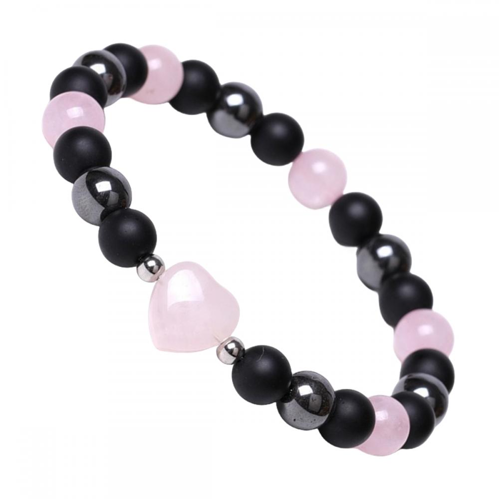 Corazón de piedra natural con pulsera elástica de piedra preciosa de 8 mm para hombres Pulseras de perlas redondas de cristal