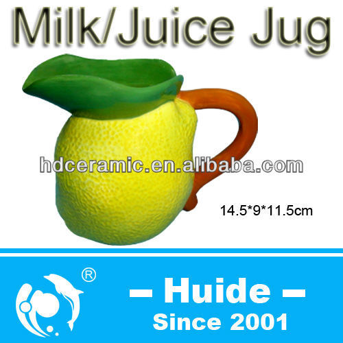 Decorative medium lemon yellow ceramic milk jug,juice jug