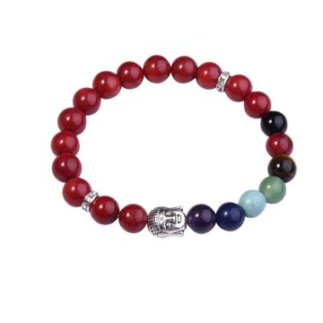 Red CoralBracelet Buddha 7 Chakra Gemstone Alloy Beads Jewelry
