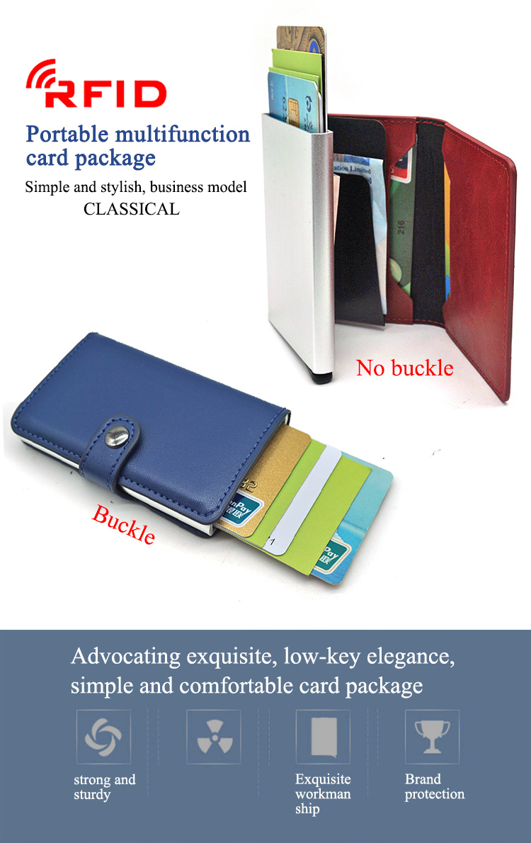 Pocket Genuine leather aluminum metal credit card holder RFID Blocking wallet