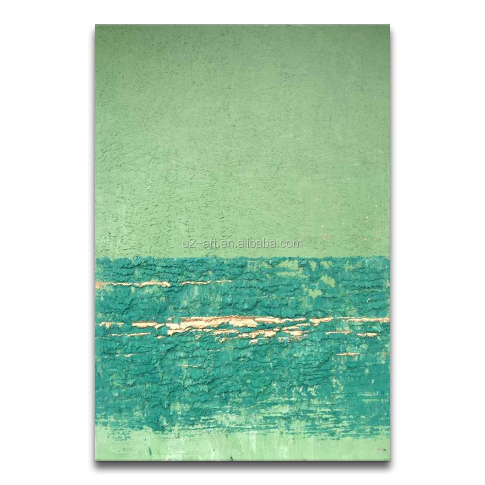 Green Heavy Textured Abstract Oil Painting Handpainted on Canvas for Wall Decor