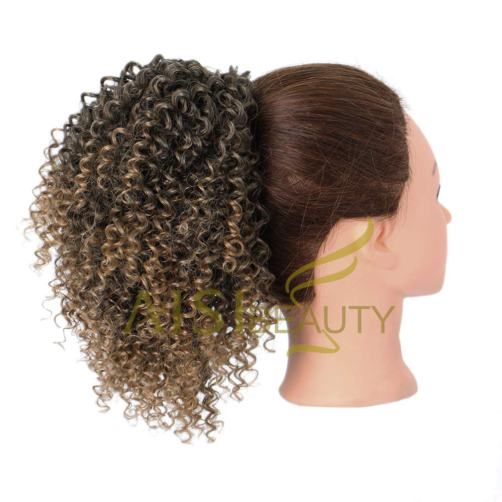 Aisi Beauty Hotselling Wholesale Ombre Brown Afro Fluffy Puff Hairpiece Extension Messy Donut Curly Afro Kinky Afro Hair Bun
